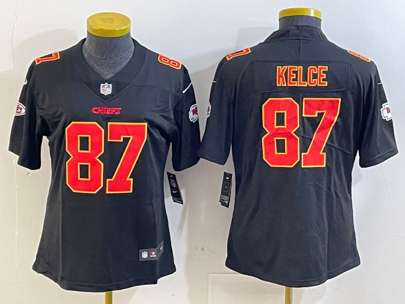 Youth Kansas City Chiefs #87 Kelce Black 2025 Nike Vapor Limited NFL Jersey style 209